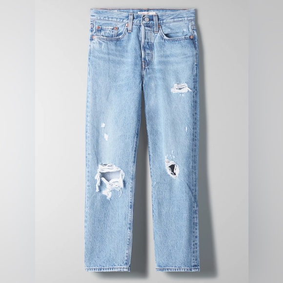 Levi’s Wedgie Straight Distressed Jeans in Light Wash Size 24 - Picture 7 of 13